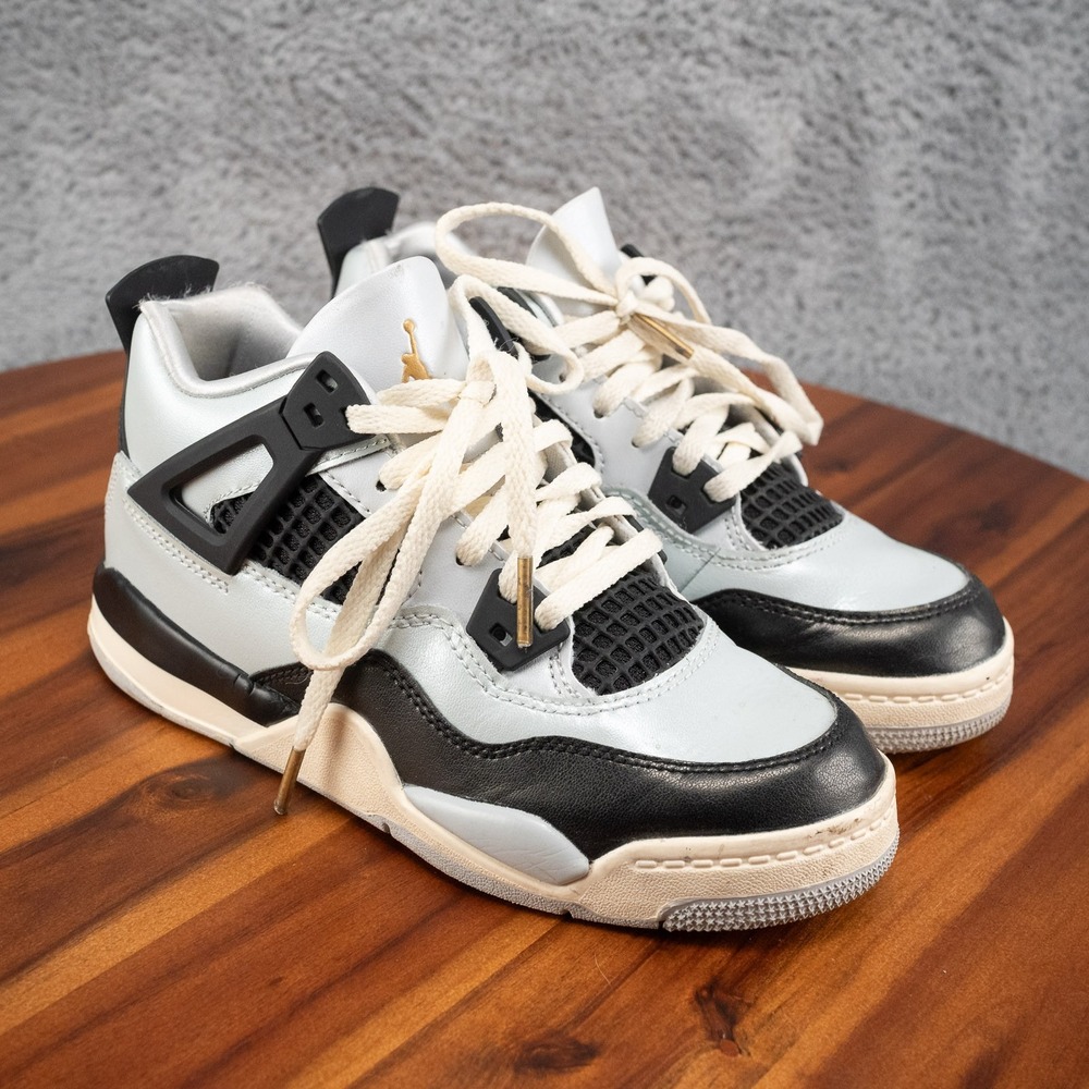 Air Jordan 4 Retro Ps Preschool 'Platinum Gold' Black Fz8586-070 Kids Size 1Y